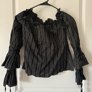 INTERMIX Black Ruffled Tie Front Long Sleeve Blouse